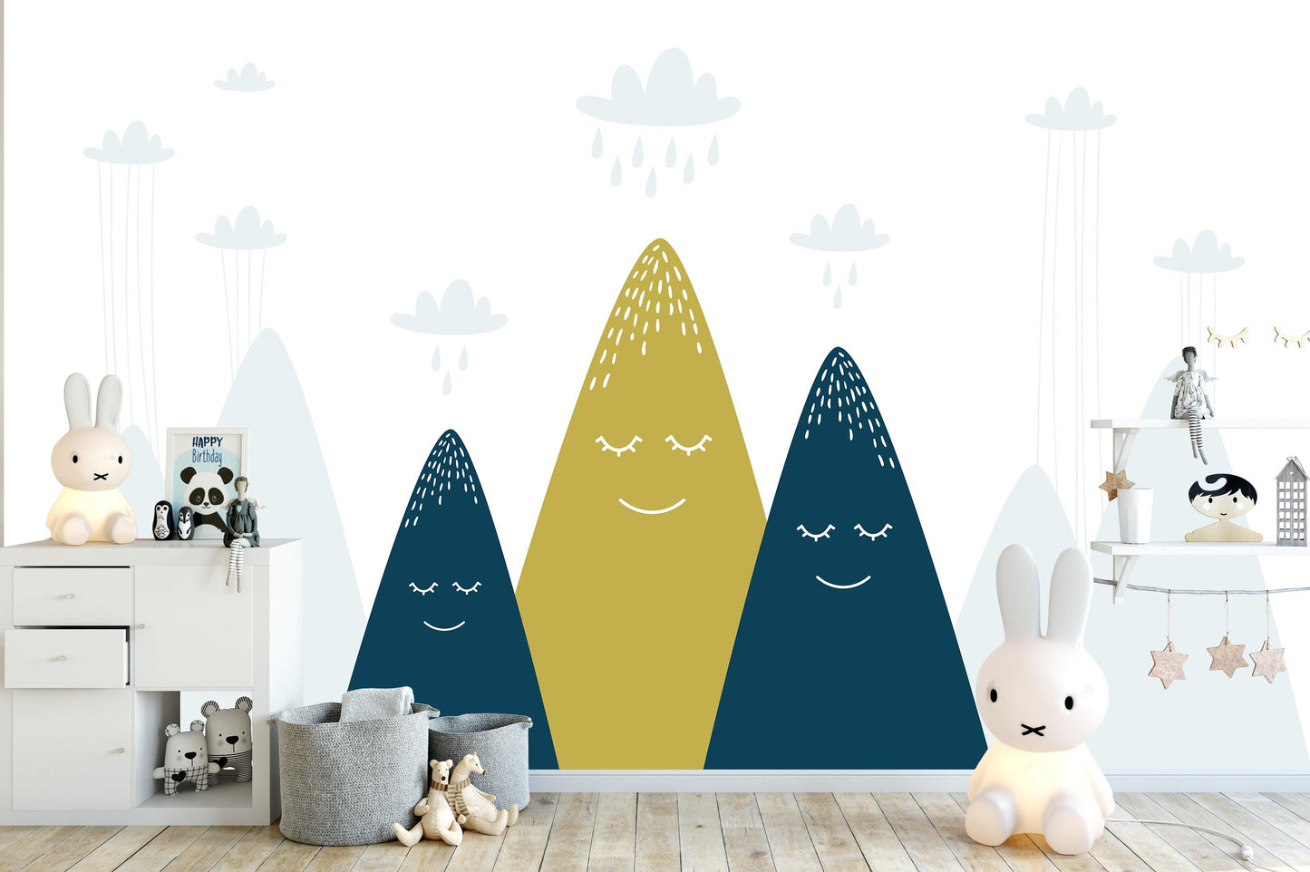 Removable Peel and Stick Wallpaper Smile Mountains Sky Nursery Wall Paper Wall Murals, KL0048