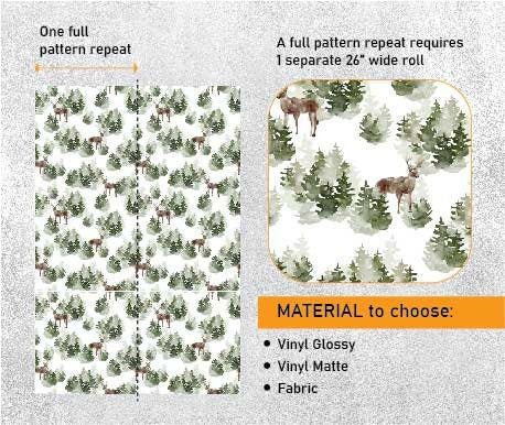 Removable Peel and Stick Watercolor Pine Tree Forest Woodland Deer Nursery Mural Decals, WL006