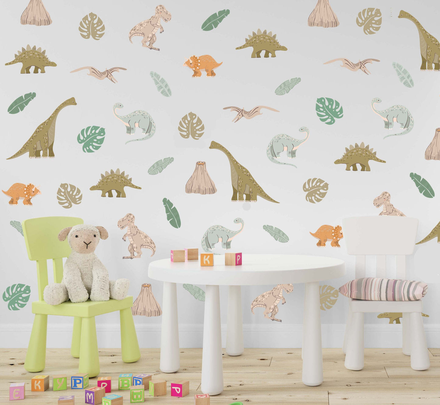 Dinosaur Wall Decals Palm Leaves Greenery Stickers, COM4