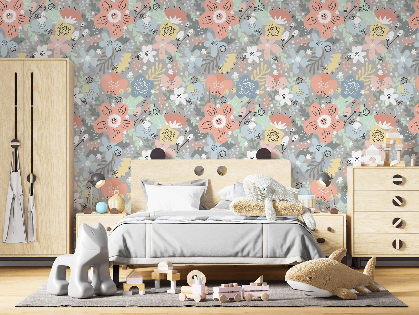 Floral Wallpaper Peel and Stick Wild Flowers Mural, WL014