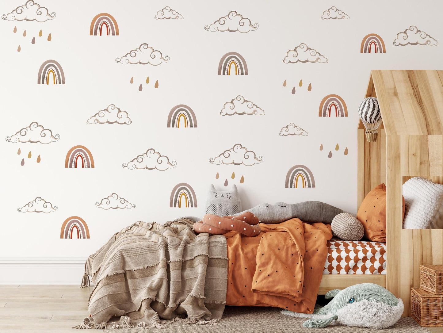 Boho clouds Wall Decals Rainbows Stickers Muted Colors, KL0077