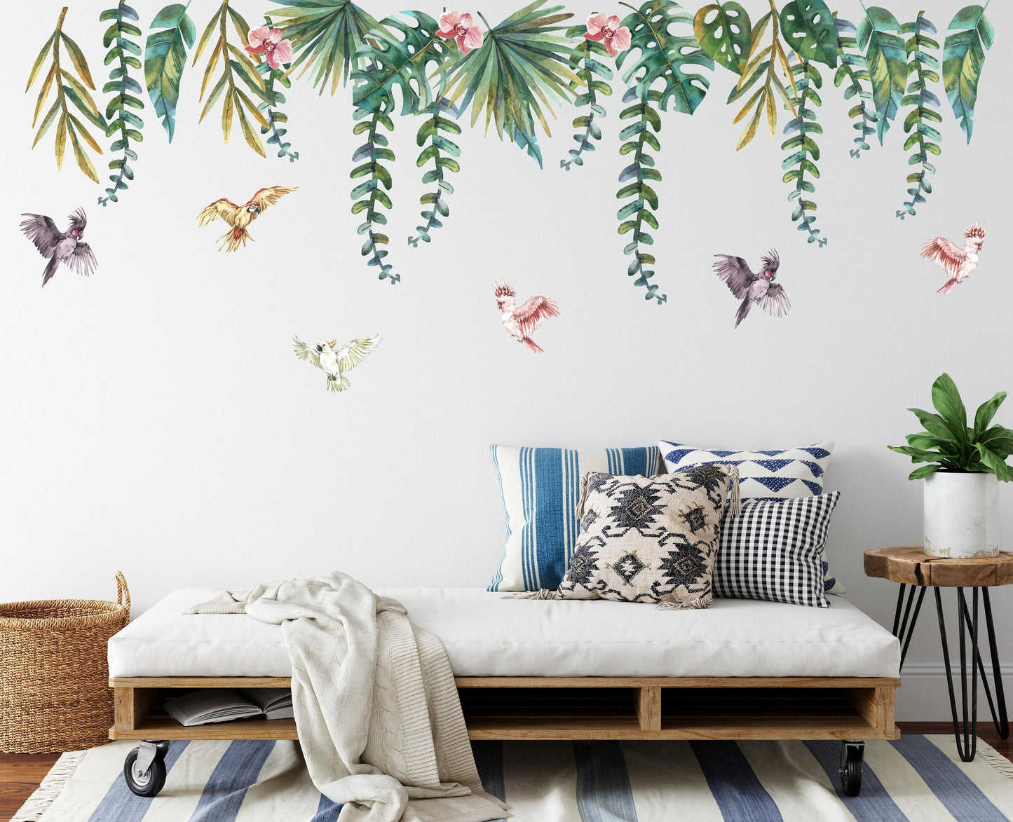 Tropical parrots Wall Decals Plants Orchids Stickers, KL0079