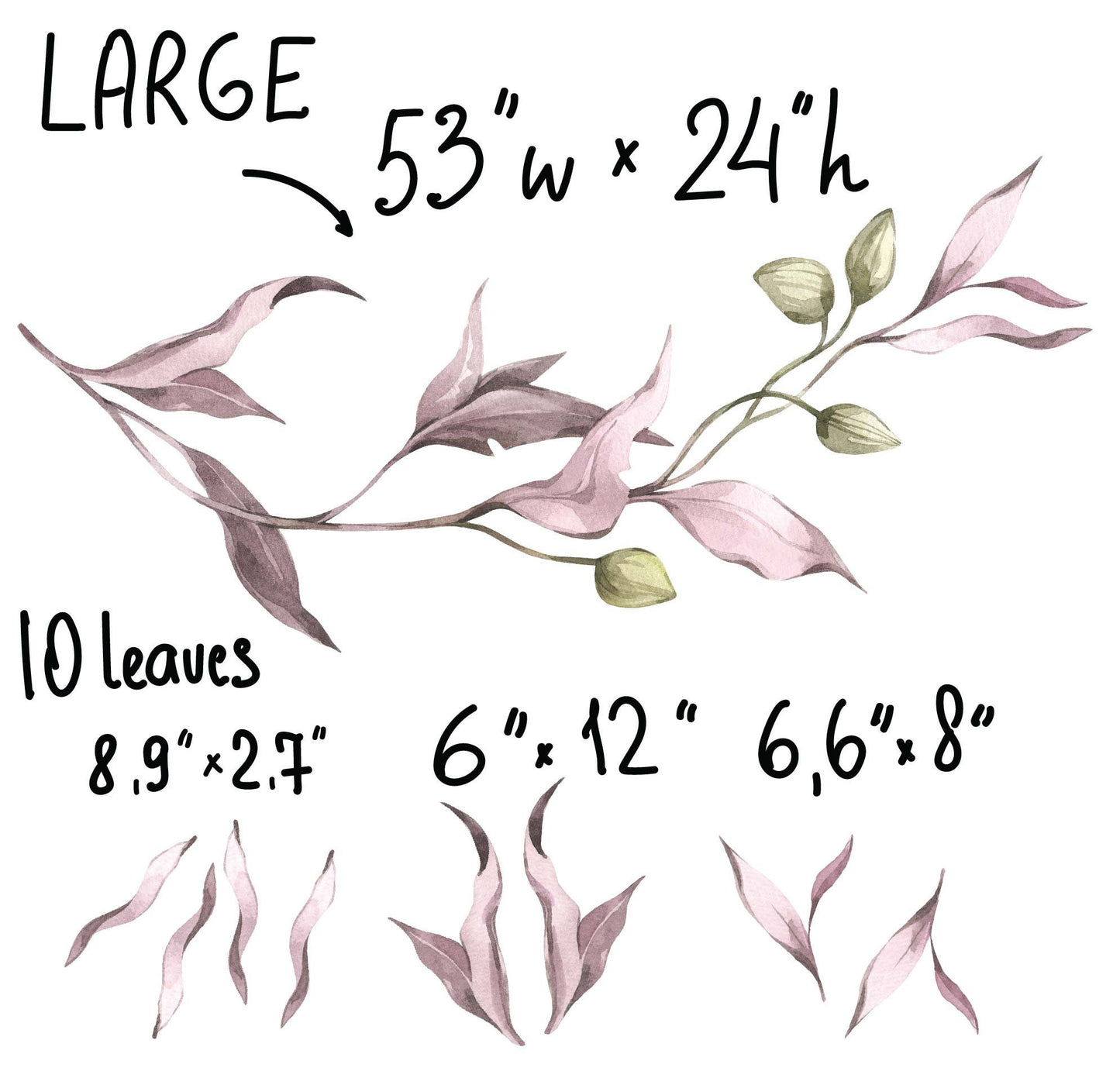 Tree branch Wall Decal Pink Green Leaf, LF289