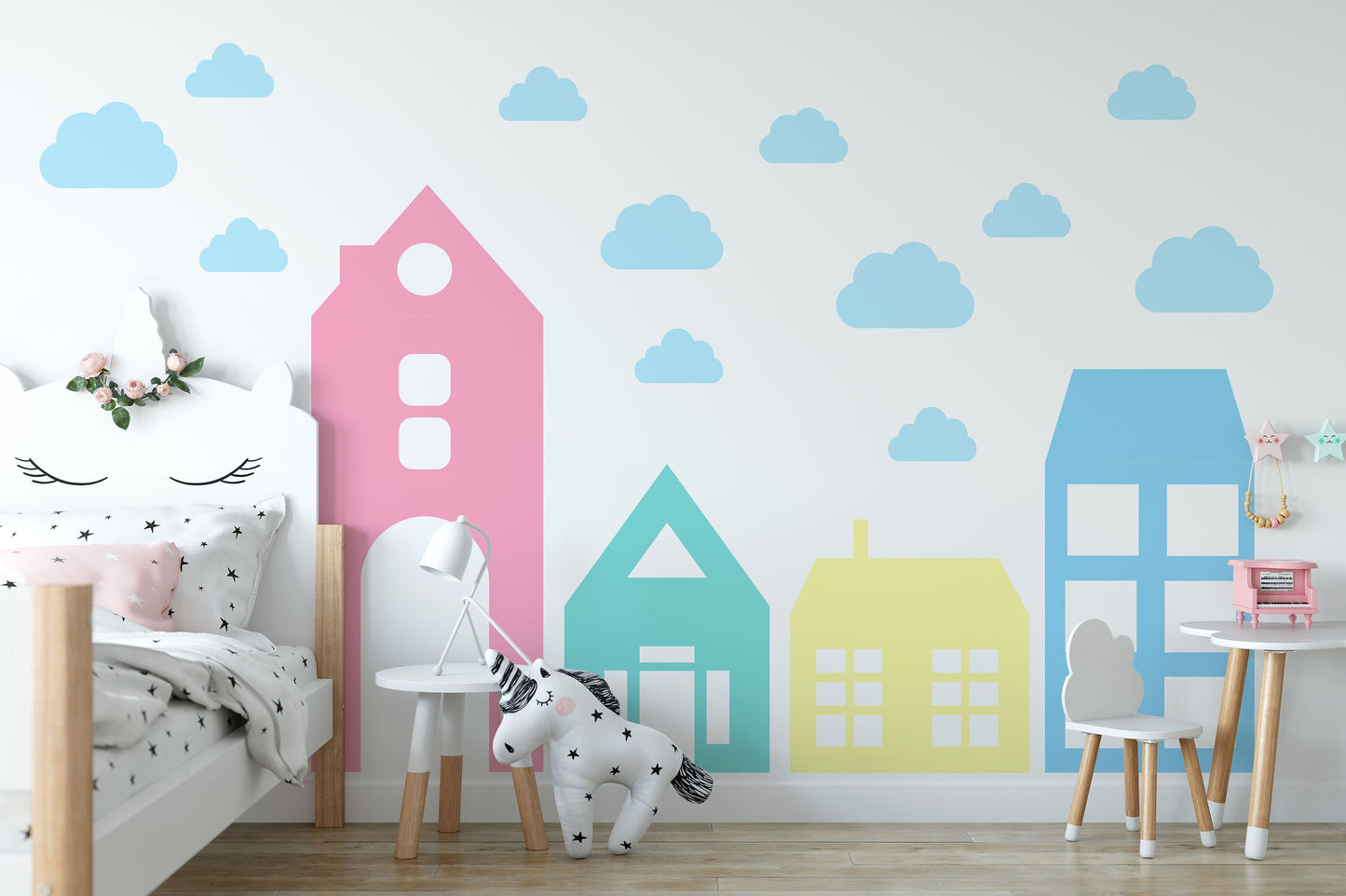 Big House Wall Decal Large Home Headboard Color Block City Stickers, LF293