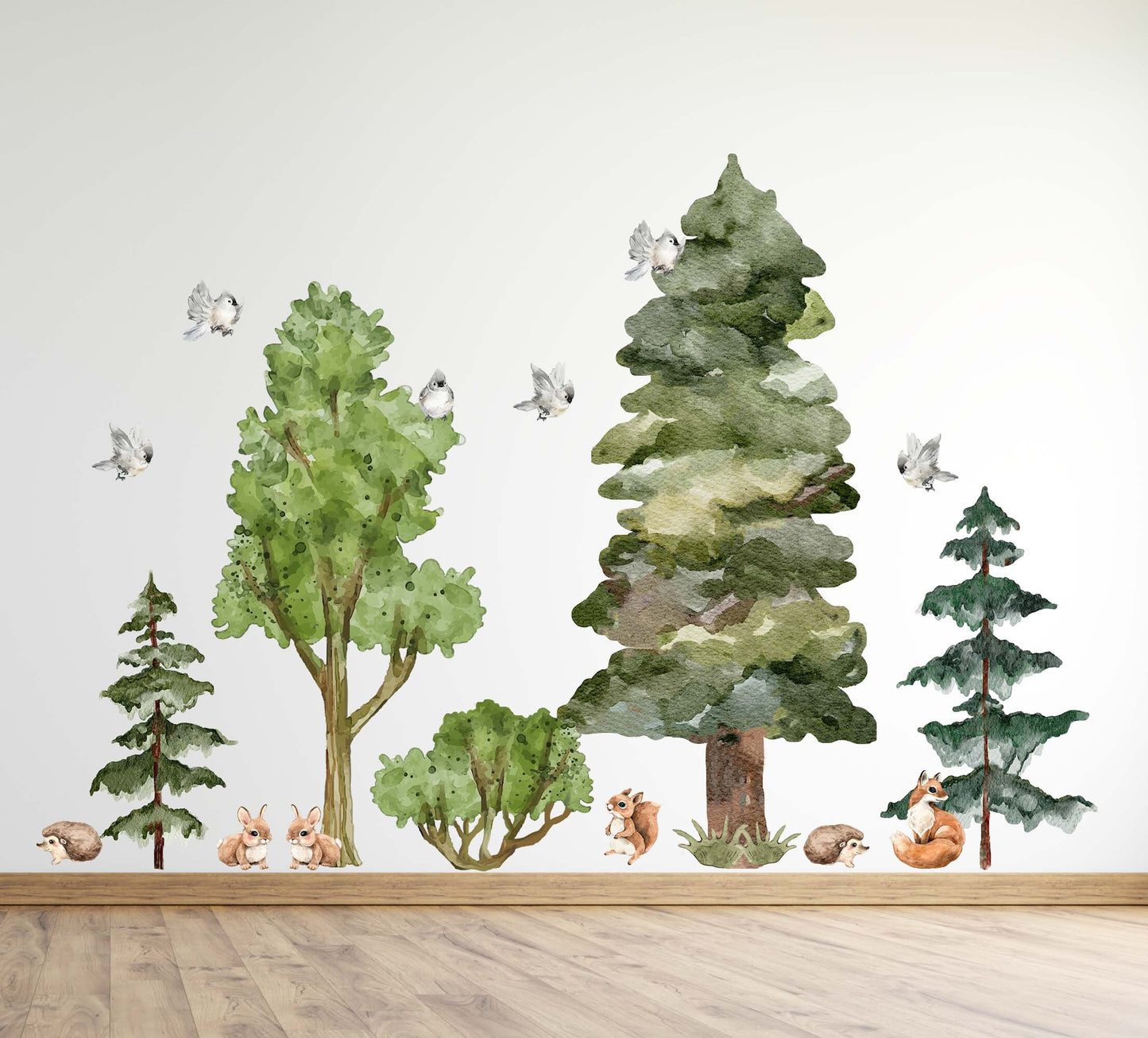 Forest Wall Decals Pine Trees stickers Woodland animals, KL0075