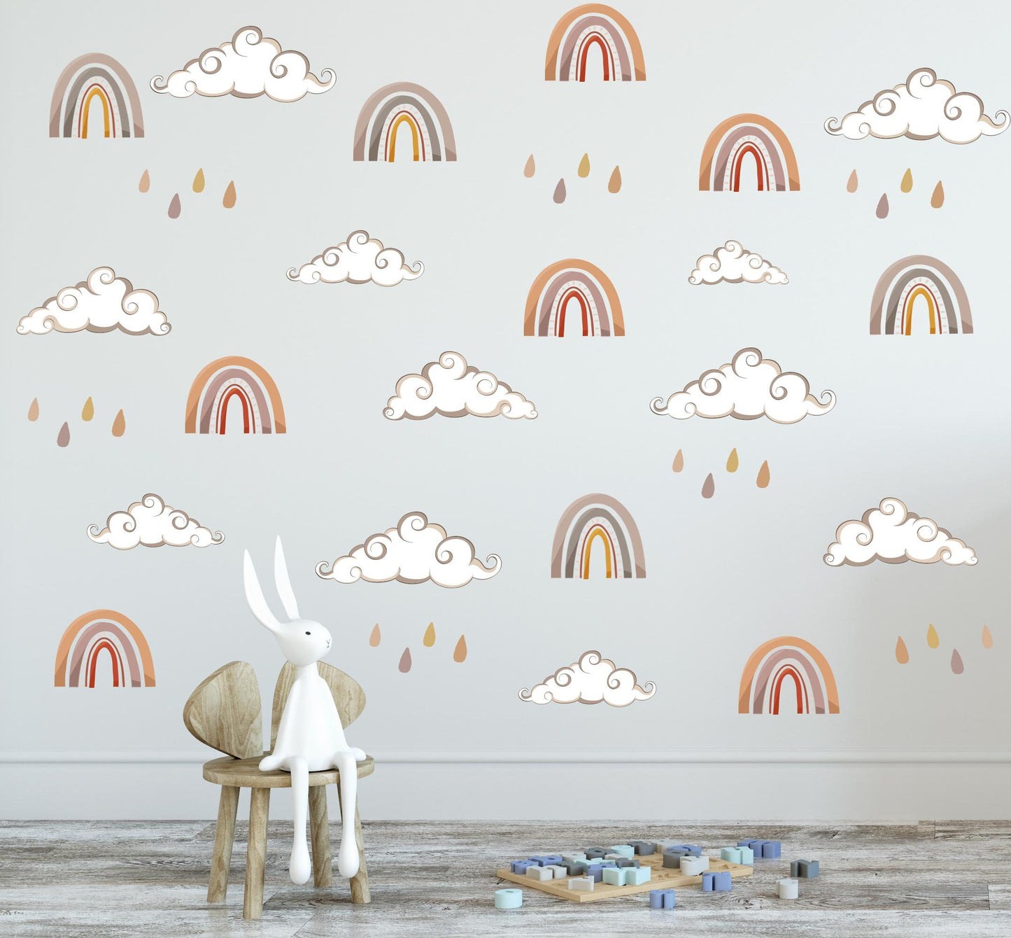 Boho clouds Wall Decals Rainbows Stickers Muted Colors, KL0077