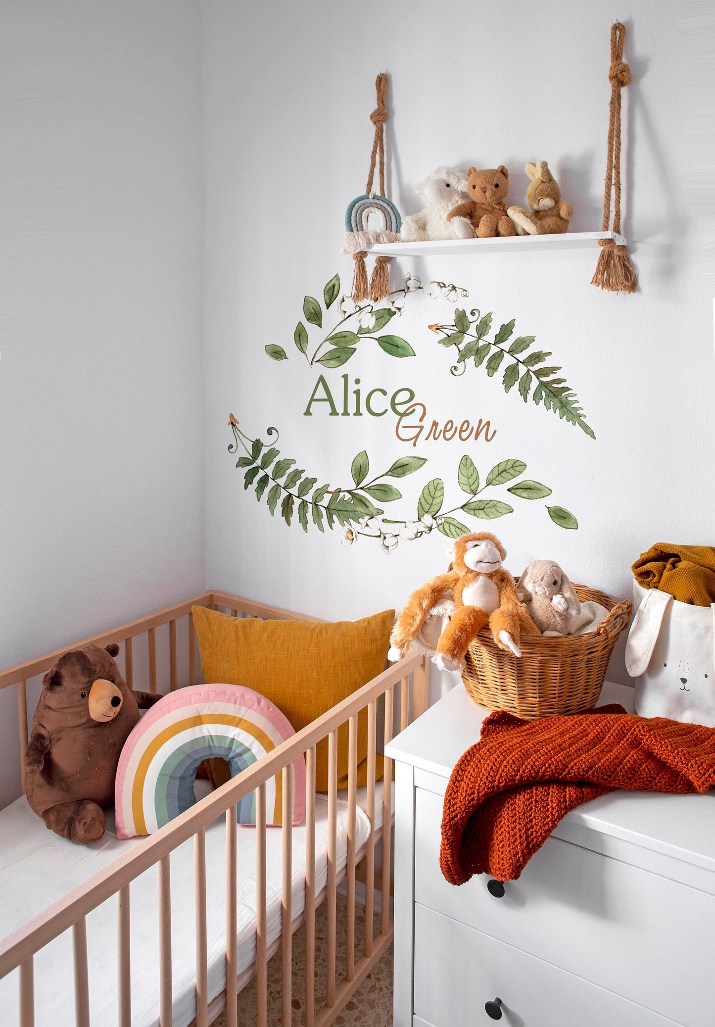 Personalized Name Wall Decal Woodland Greenery Stickers, LF301
