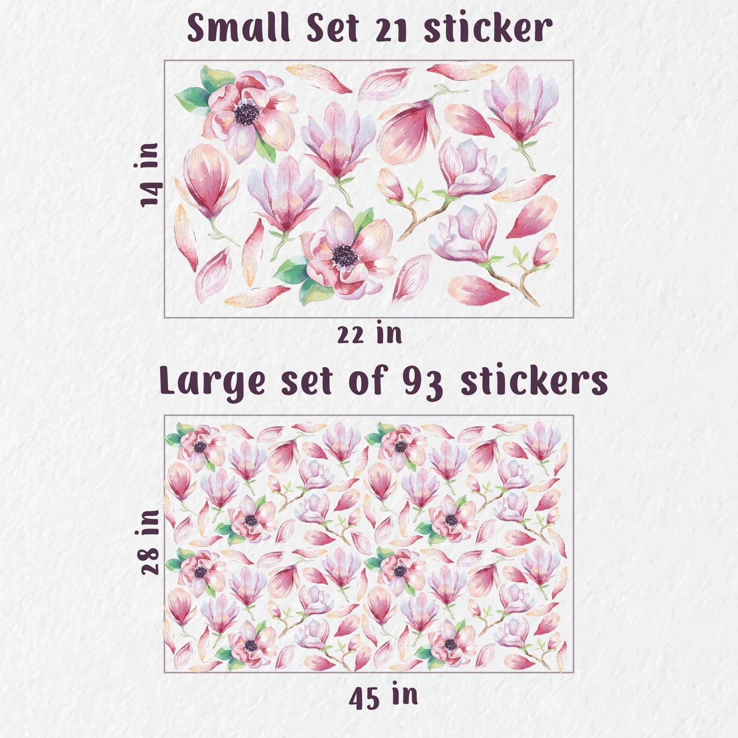 Flower stickers magnolia greenery decals petals, KL0082