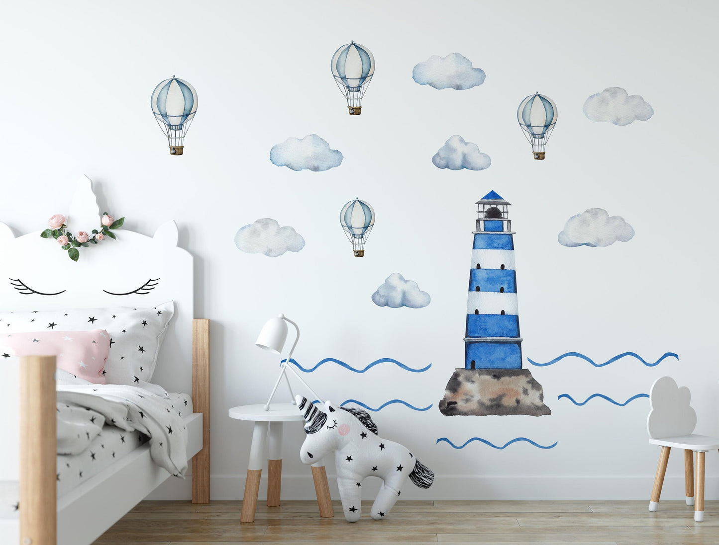 Marine sticker lighthouse Wall Decals clouds Hot Air balloons, KL0083