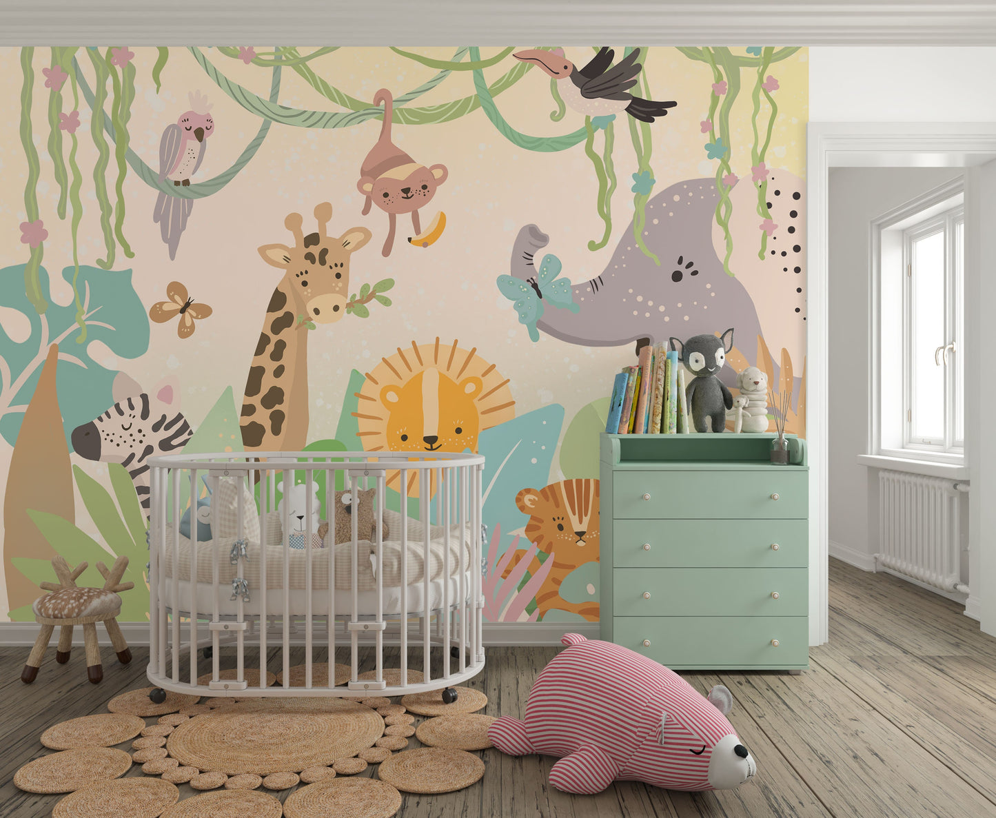 Safari Animals Peel and Stick Wallpaper Jungle Wall Paper Nursery, WL016
