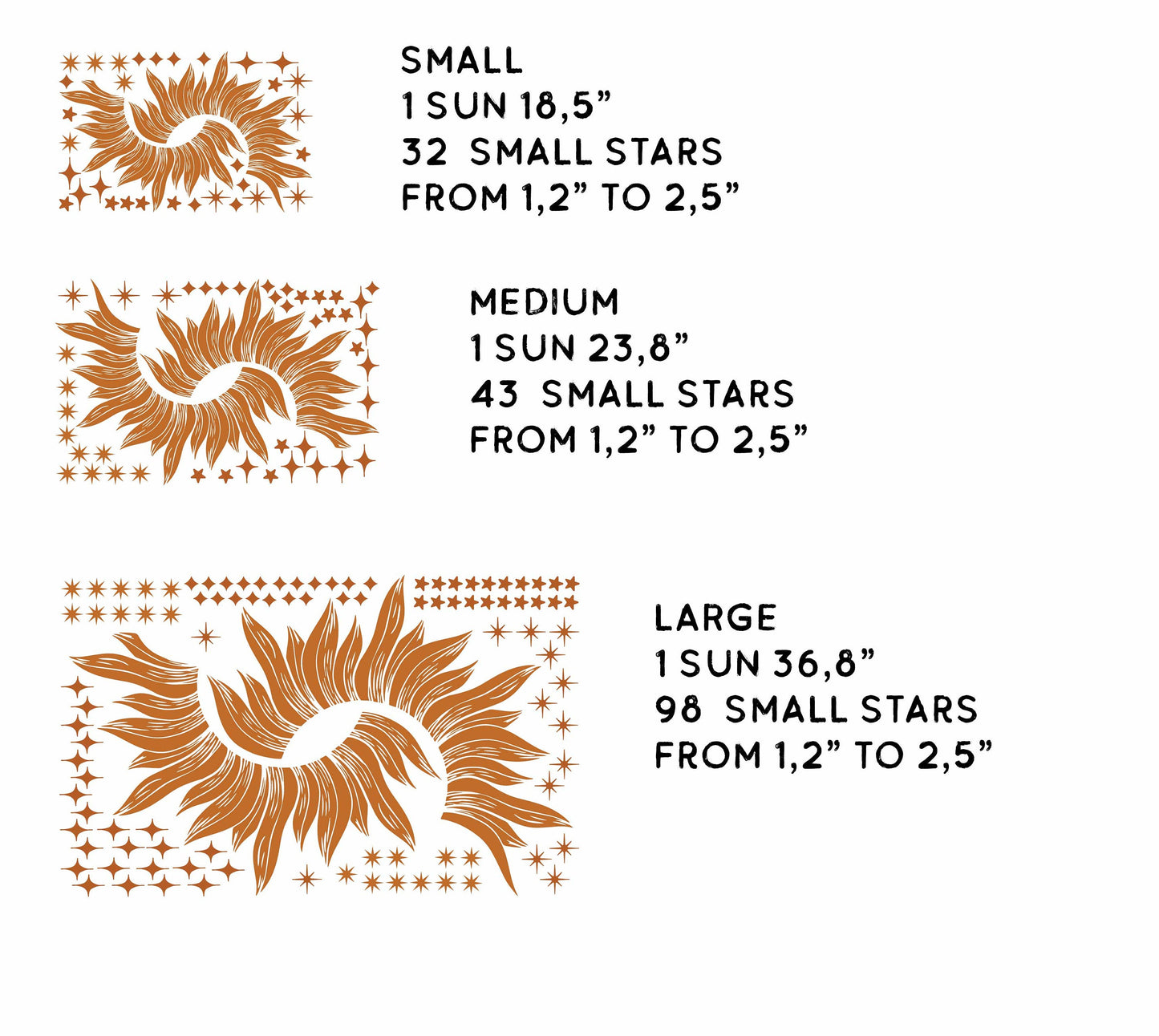 Sun Rays Wall Decals Star Sticker Mirrow Decor, LF324