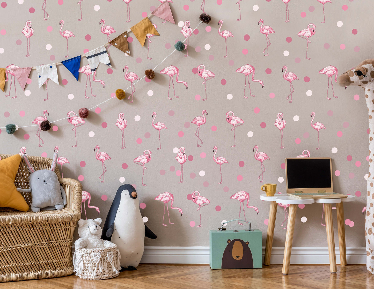 Pink Flamingo Wall Decals Polka Dot Stickers, LF333