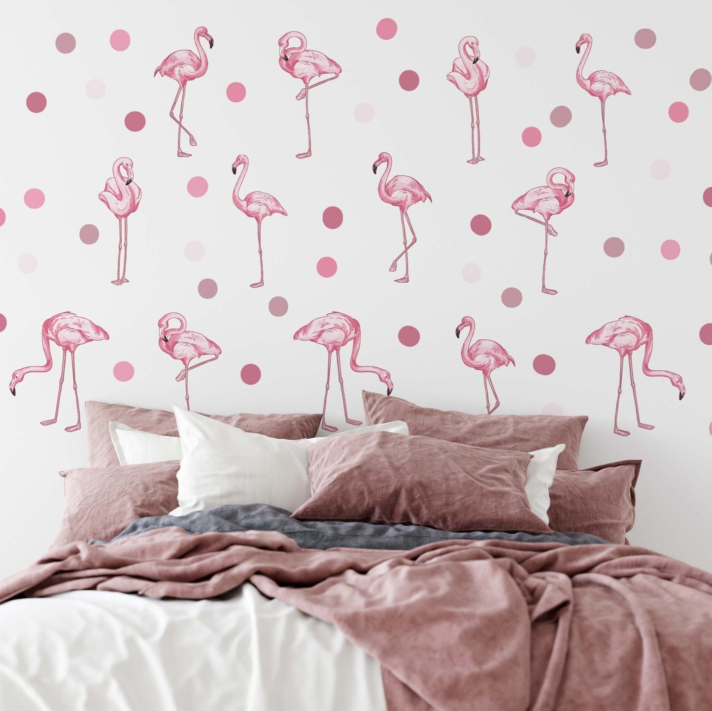 Pink Flamingo Wall Decals Polka Dot Stickers, LF333