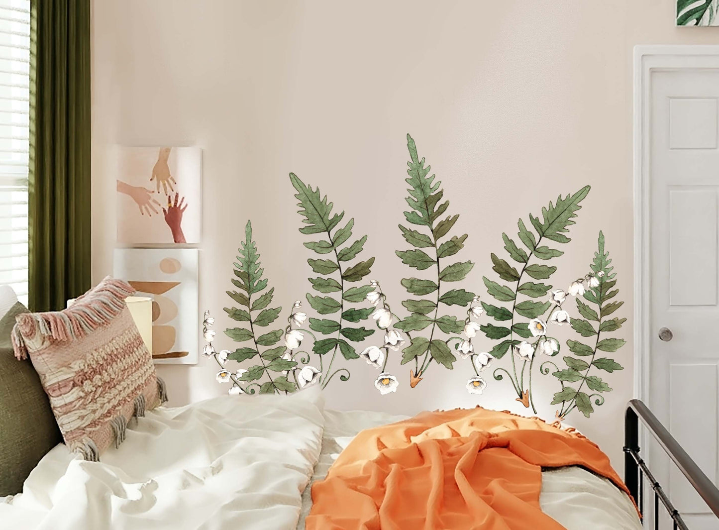 Forest Fern Wall Decals Lily of the Valley Flowers Green Leaf stickers, LF358
