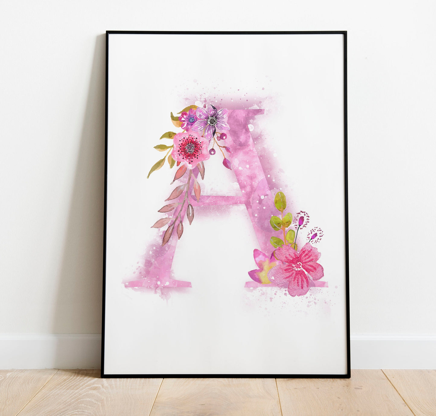 Watercolor Pink Alphabet Clipart Flowers Letters Instant Download PNG ABC's Elementary School Preschool, LF367