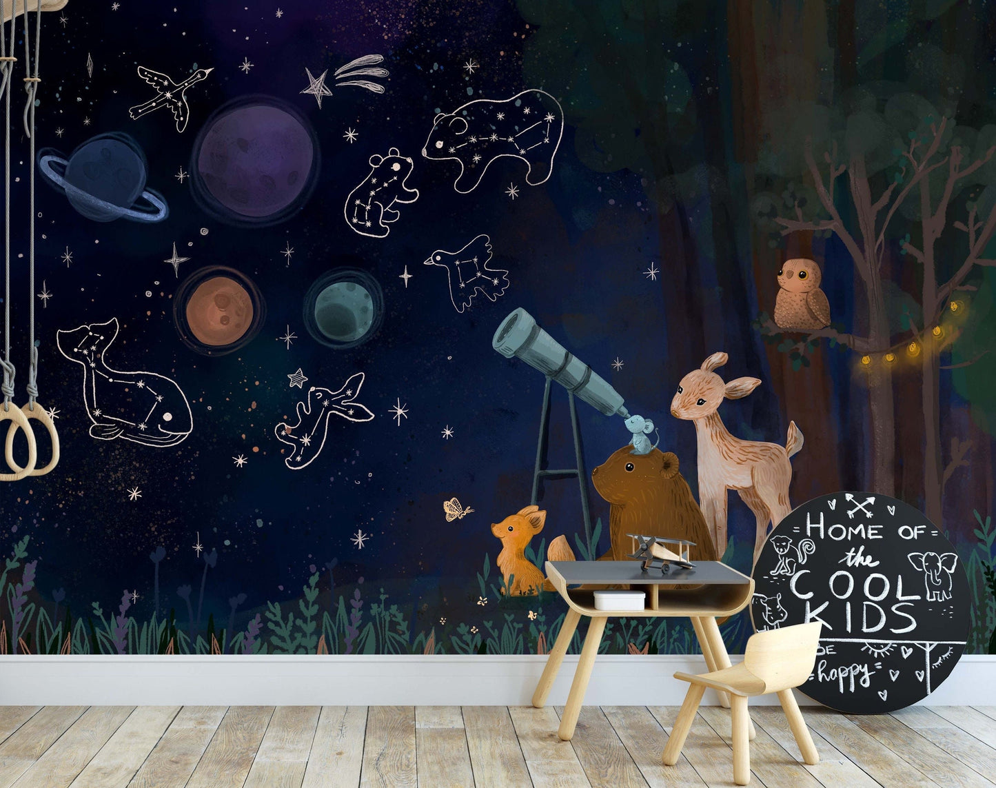 Constellation Wallpaper Cosmos Decals Forest Animals Astronomy Nursery Art Star Night Sky Bear Fox Deer Mouse Owl