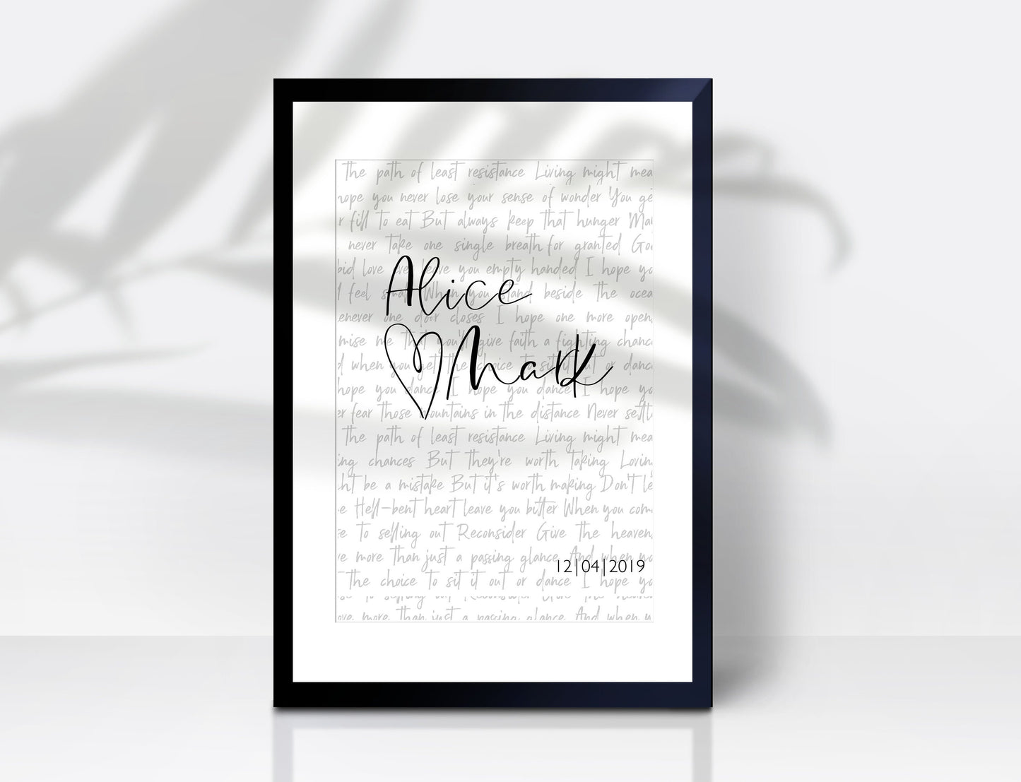 Vows Lyrics Poster Wedding Song Print Gift Anniversary  Personalized Custom Names, LF425