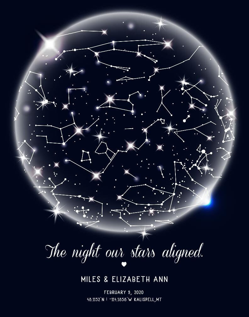 Star Map Print Custom Sky Constellations Name Poster Valentine's Day Gift Anniversary First Date, LF431
