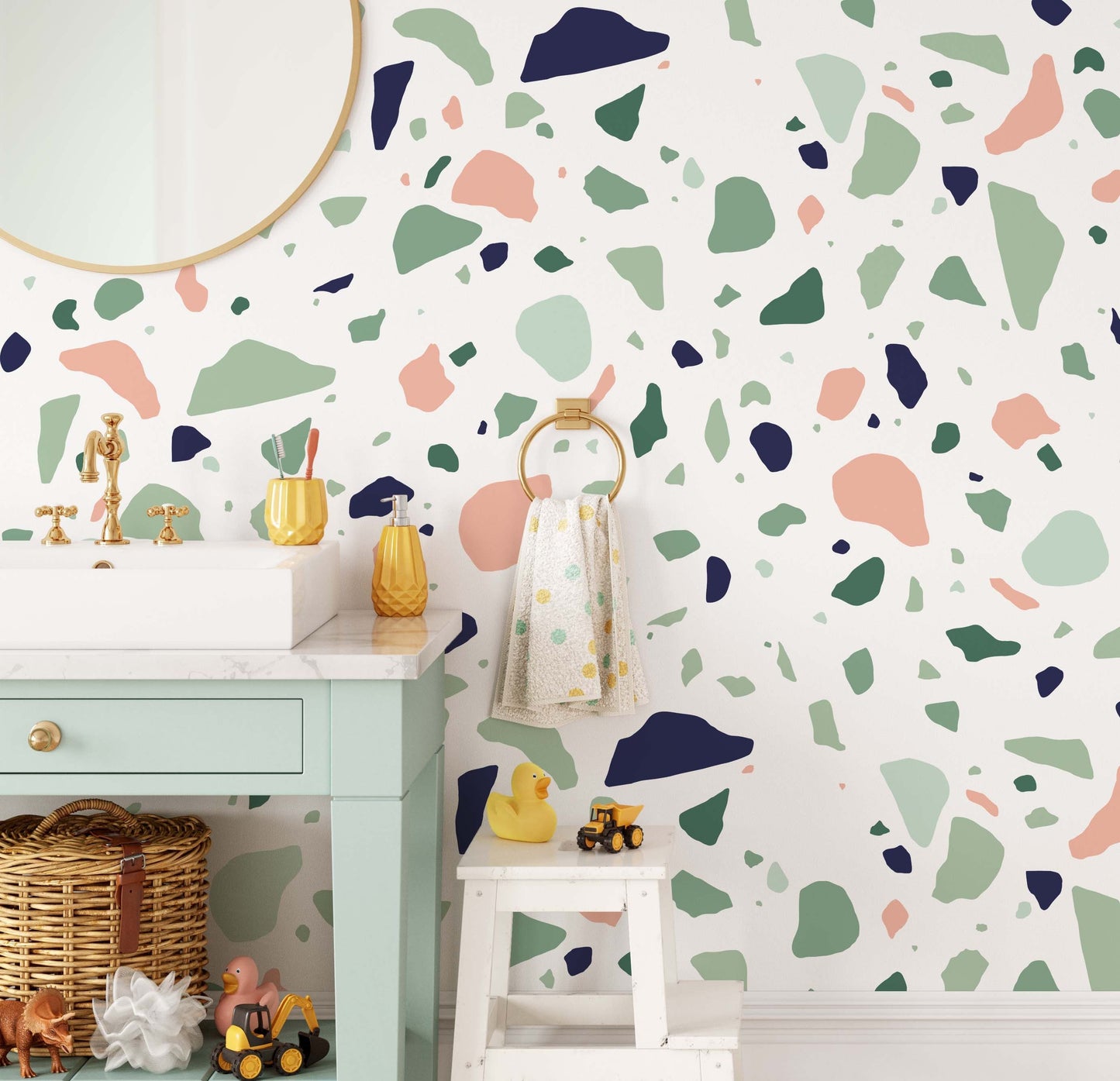 Terrazzo Wall Decals Stones Sticker Multi colored Kids  Nursery Decor Bathroom Kitchen, LF439