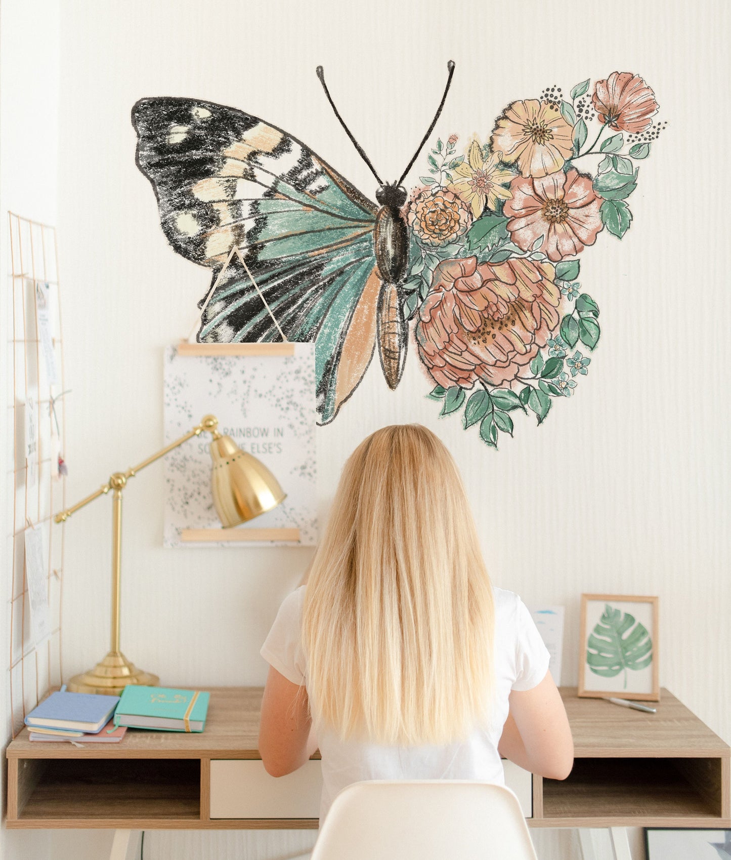 Flower Butterfly Wall Decal Stickers Watercolor Nursery Dorm room Decor, LF448