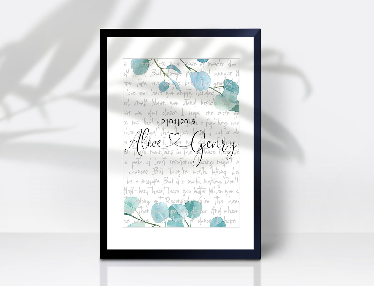 Print Gift Wedding Song Greenery Vows Lyrics Poster Anniversary  Personalized Custom Names, LF424