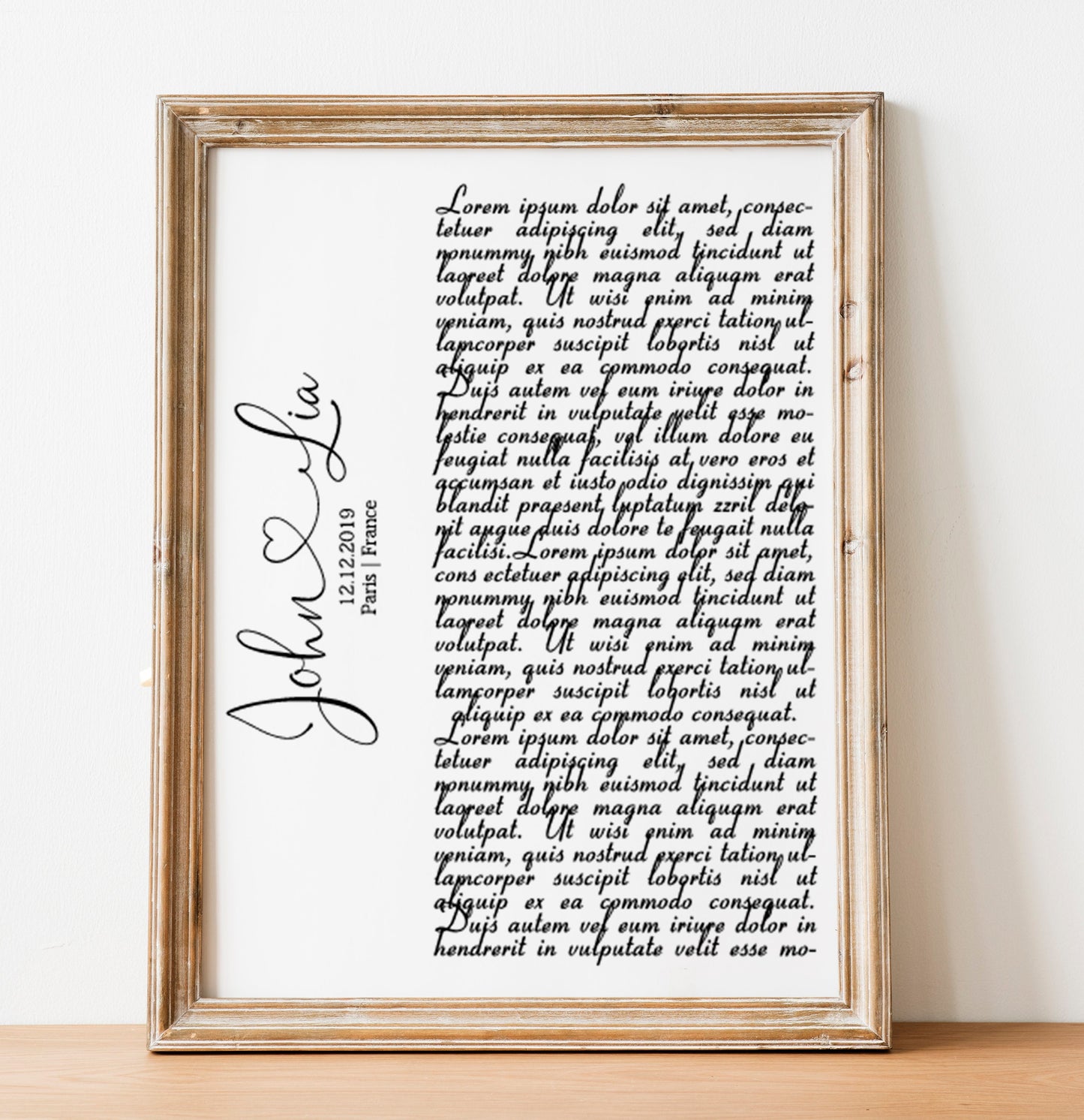 Print Gift Wedding Song Vows Lyrics Poster Anniversary  Personalized Custom Names, LF426