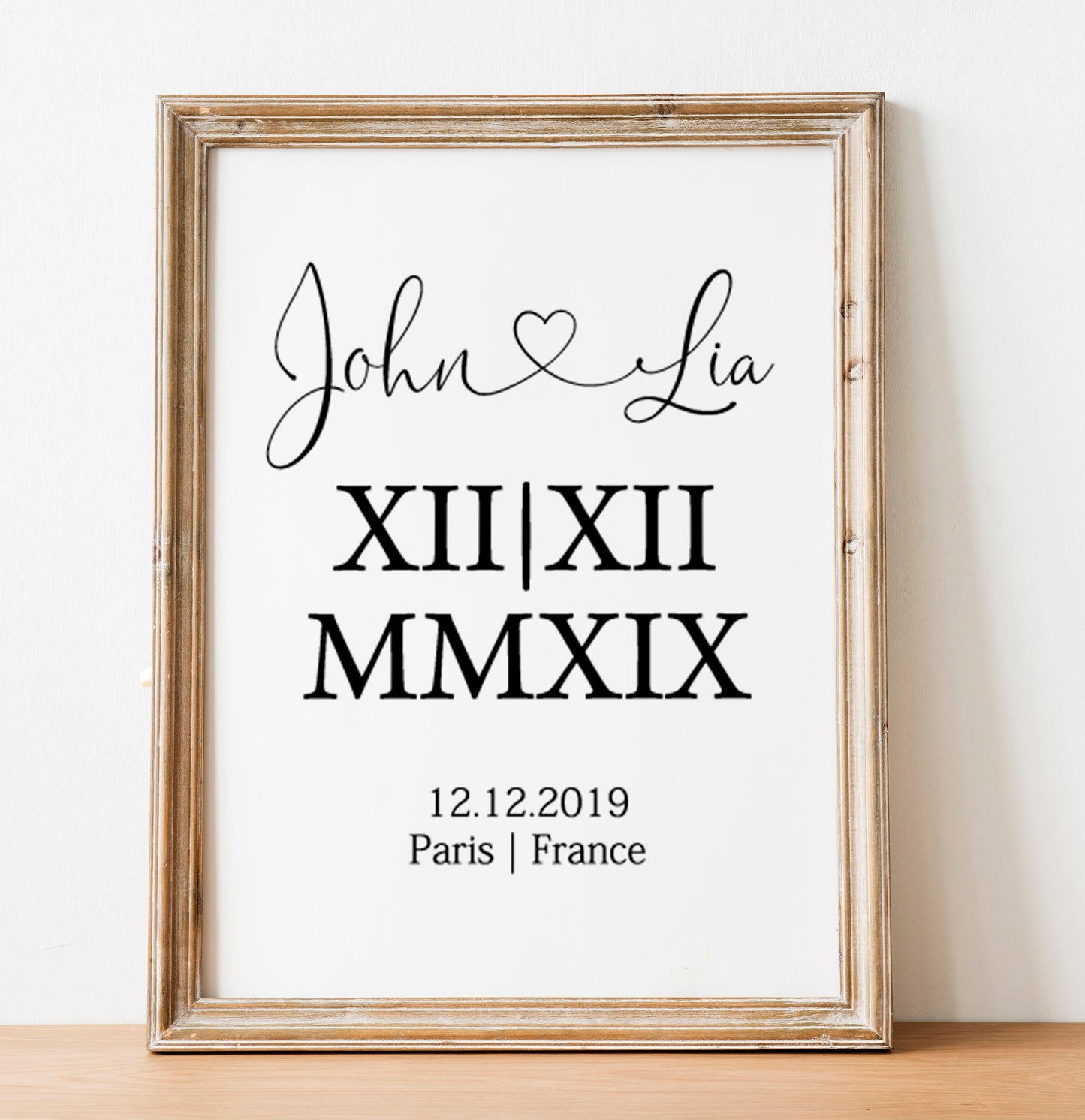 Wedding Date Print Gift Poster Anniversary  Personalized Custom Names, LF428