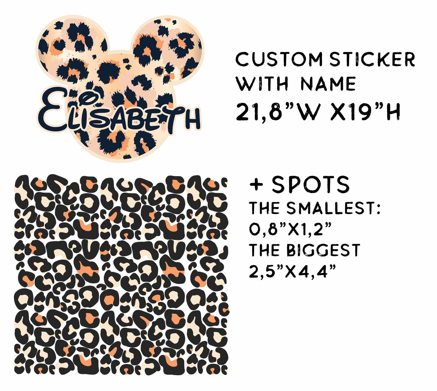 Custom Name Leopard Spots Mickey Head Wall Decal Nursery Stickers, LF447