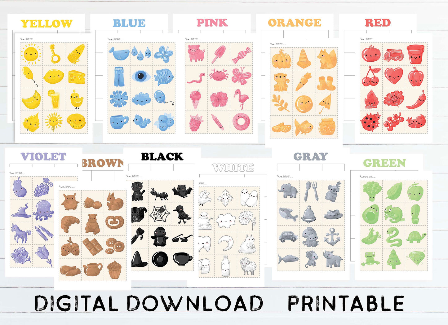 Color Sorting Activity Sheets Matching Game Toddler Homeschool Preschool Printable Montessori Materials, DD02