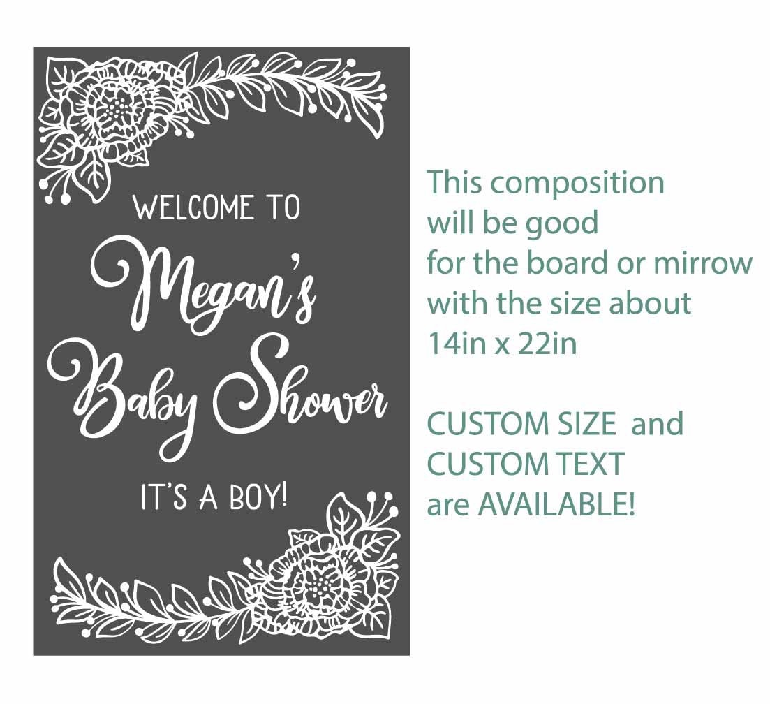 Custom Baby Shower Welcome Sign Vinyl Stickers Flowers Party Decoration, LF453