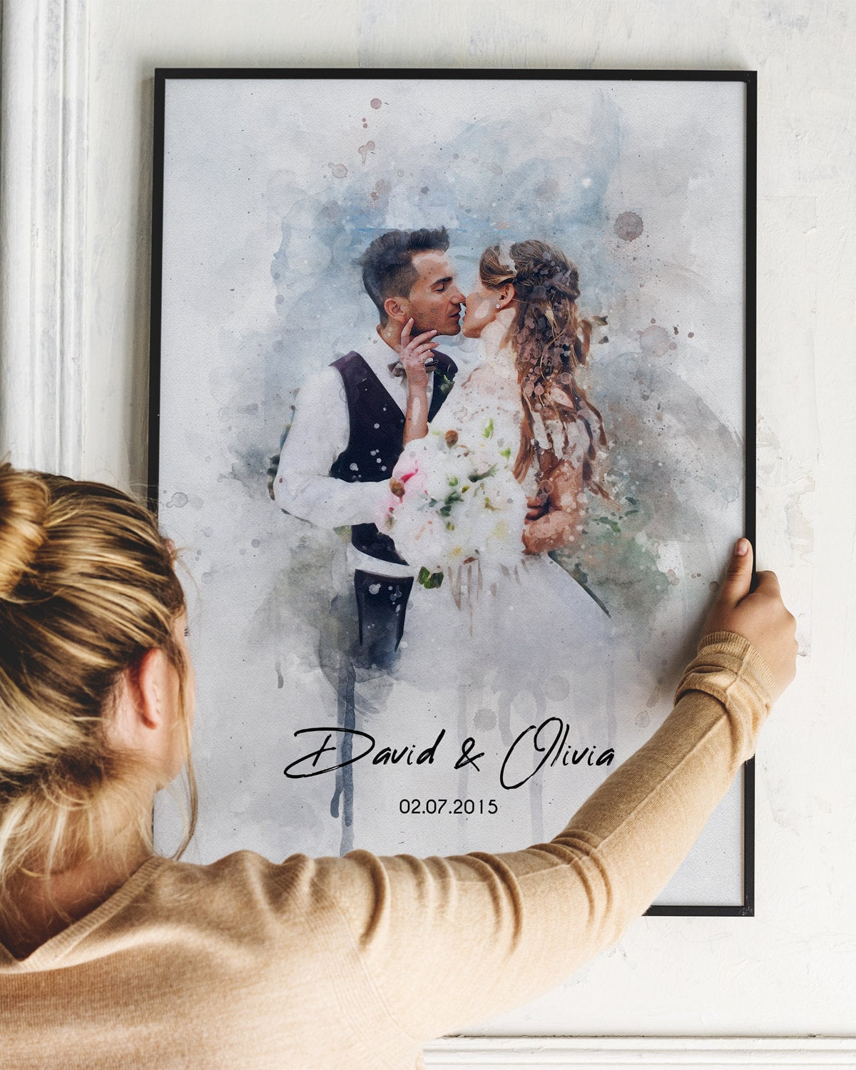 Personalized Anniversary Print Custom Wedding gift ideas Watercolor Portrait from photo Gift for Him