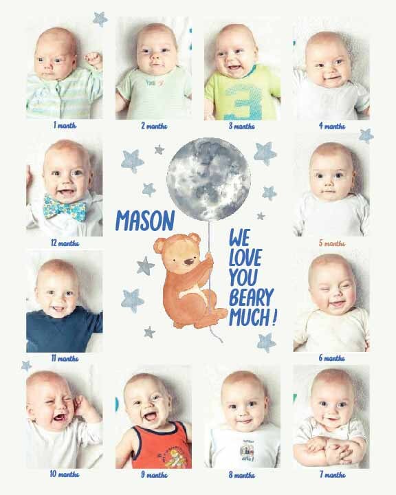 Custom Baby's First Year Poster 12 months Photo Print nursery Decor 1st Birthday Gift, LF464